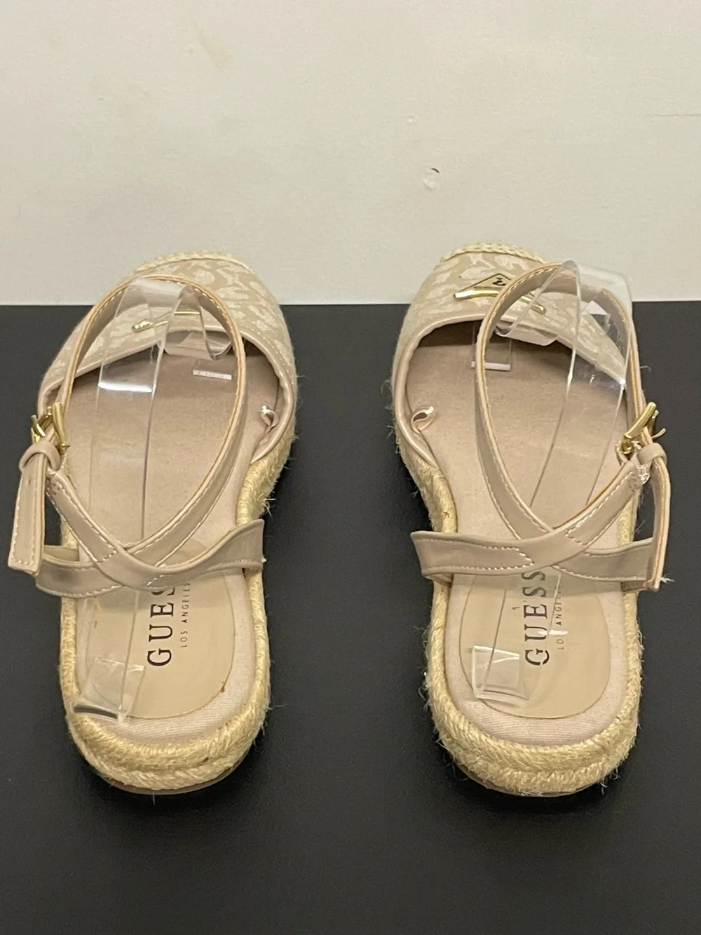 NEW Guess Ankle Strap Espadrille Flat Sandals in Tan